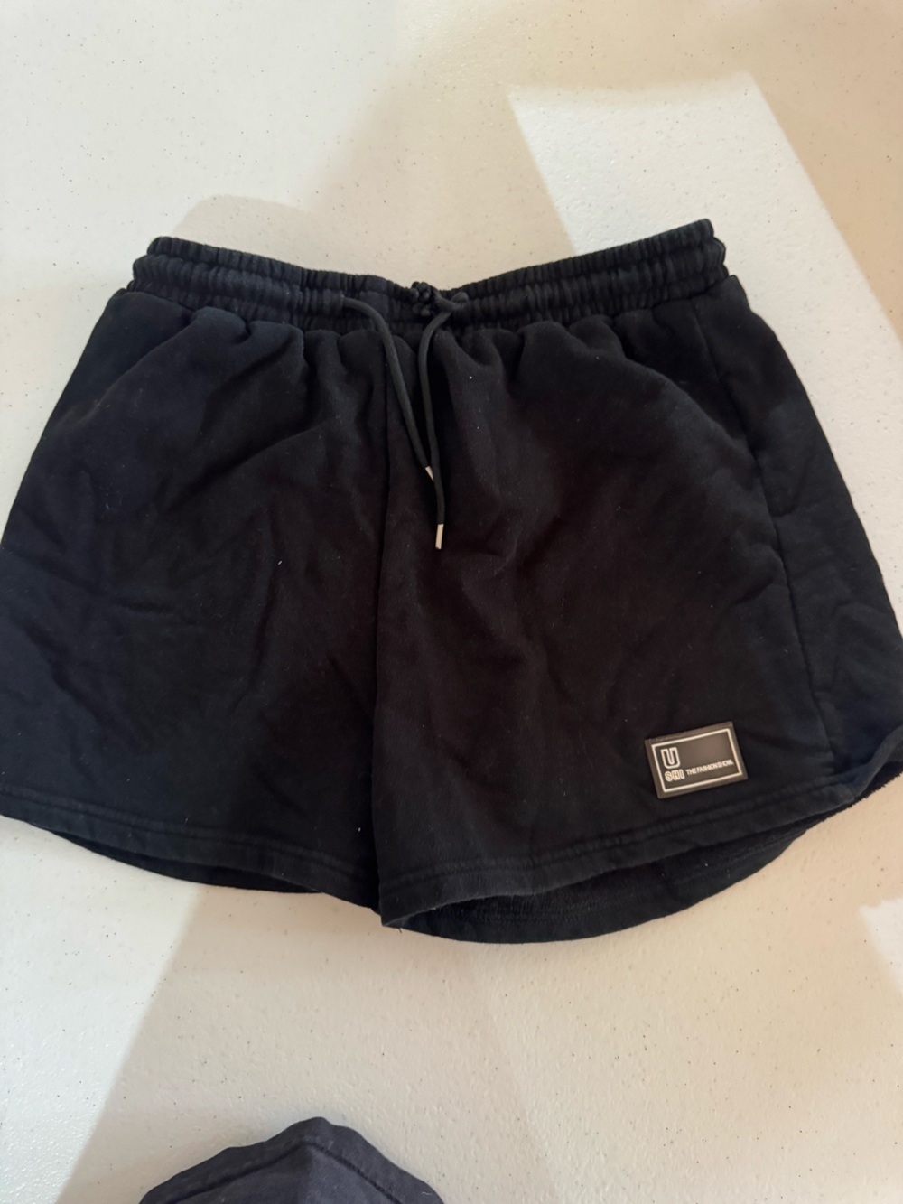 Black Casual Drawstring Shorts with Patch Logo